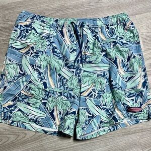 Vineyard Vines Blue and Green Surf Print Men's Swim Shorts
